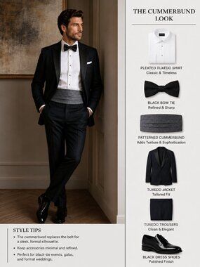 Pronto Uomo 100% Italian Silk Pleated Cummerbund Gray Black Geometric Tuxedo Set